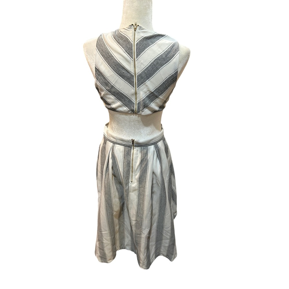 Striped Sleeveless Mini Dress Cutout High Low Hem Casual Party